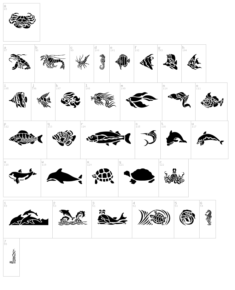 HFF Aqua Stencil font map